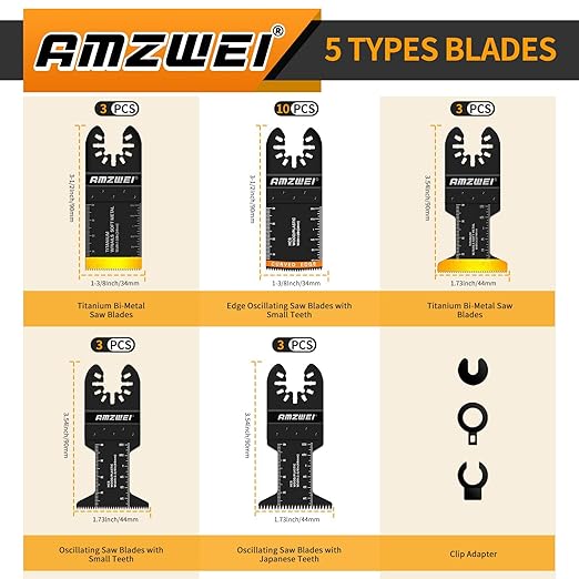 22PCS Oscillating Tool Blades Metal Wood, 5 Types Quick Release Oscillating Saw Blades for DIY Projects, Oscillating Tool Blades Compatible with Dewalt Milwaukee Ryobi Rockwell Fein