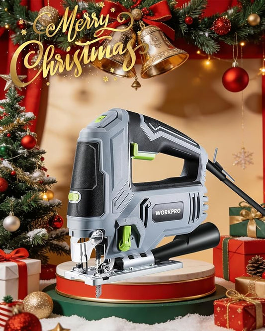 WORKPRO Jigsaw, 6.5AMP 850W Corded Electric Jig Saw Tool Kit with 6 Variable Speeds, 7 Blades, ±45° Bevel Cutting, LED Light, 3000 SPM, 4 Orbital Settings, Edge Guide, Tool-free Blade Changing