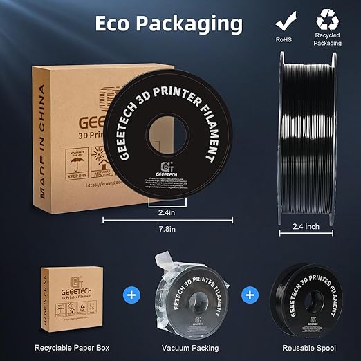 Geeetech PETG Filament 1.75mm, 1 KG (2.2lbs) Spool 3D Filament, High-Toughness, 짹0.02mm Accuracy, Neatly Wound & Moistureproof, Non-Clogging Non-Stringing, Fits Most FDM Printers (Apple/Neon Green)