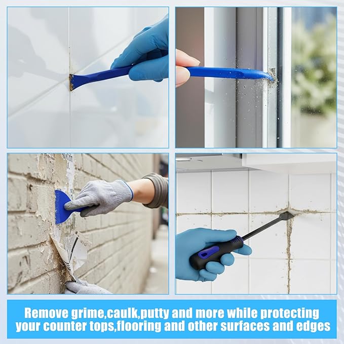 Tallew 12 Pcs Plastic Scraper Tool Razor Blade Plastic Pick Putty Knife Non Scratch Tool Set for Window Floor Label Removal Stickers Paint Cleaning Tile Floors Walls Labels Oil Stains (Classic Color)