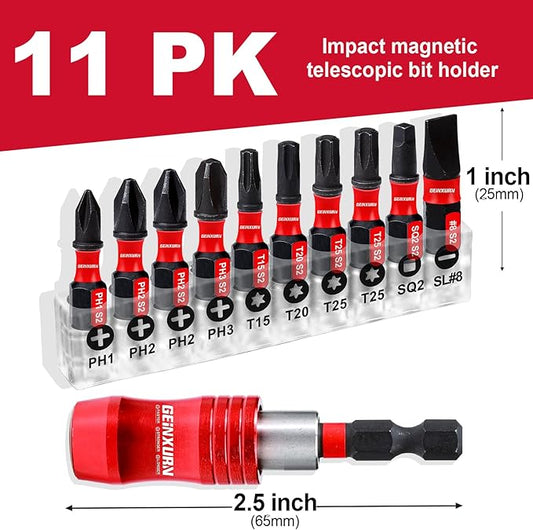 2.5 Inches Impact Screwdriver Bit Holders with 10 Pcs Screwdriver Bit,Strong Magnetic Extension Quick-Change Socket Drill Bit Holder Quick Release Drill Bit Guide