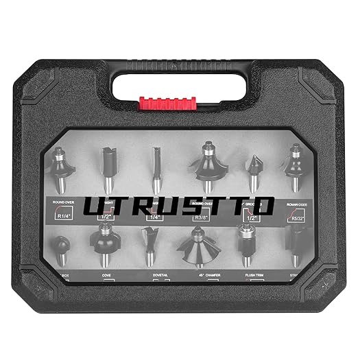 Router Bits 1/4 Inch Shank 12 Pieces, Tungsten Carbide 1/4" Router Bit Set, for Professional and Beginners Carpenter
