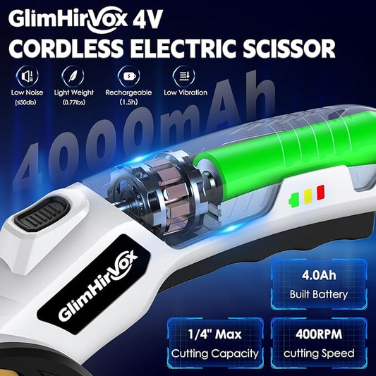 Electric Box Cutter for Cardboard, 4.2V Cordless Electric Scissors up to 1/4?? Cordless Cardboard Cutter with 2 Titanium Blades, with Safety Lock & LED, for Fabric, Leather, Plastic, Carpet