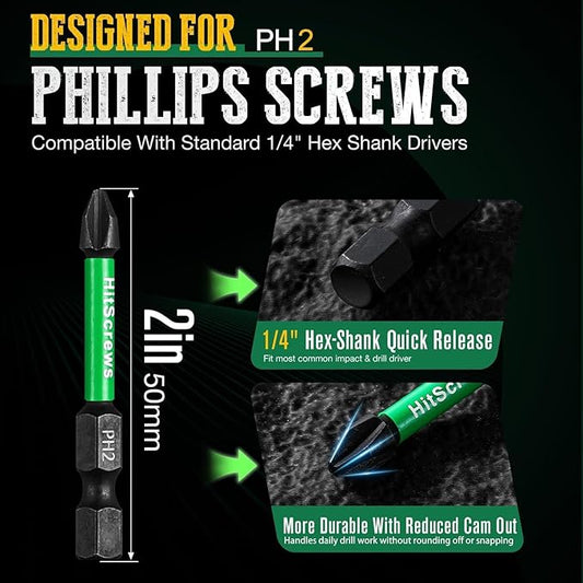 20 Pack Phillips Impact Driver Bits #2, 2-Inch Magnetic Screwdriver Bits, S2 Steel Ph2 Impact Bits For Impact Driver Ready & Home Repair
