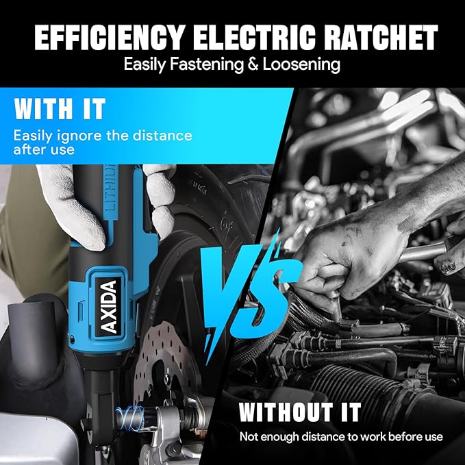 3/8" Electric Ratchet Wrench, 66FT-LBS (90N.m) Cordless Ratchet Wrench, 21V Power Ratchets with 2x 2.0A Batteries & Charger, 7 Sockets, 1/4" Adapters and 3" Extension Bars, NEW VERSION