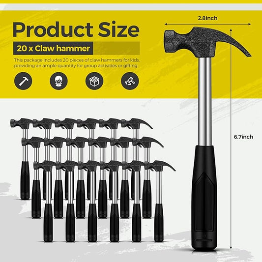 Gisafai 20 Pcs Small Claw Hammers Tools for Kids Solid Tubular Safety Hammer Bulk with Rubber Handle Alloy Steel Lightweight for DIY Woodworking Hanging Pictures Crafts