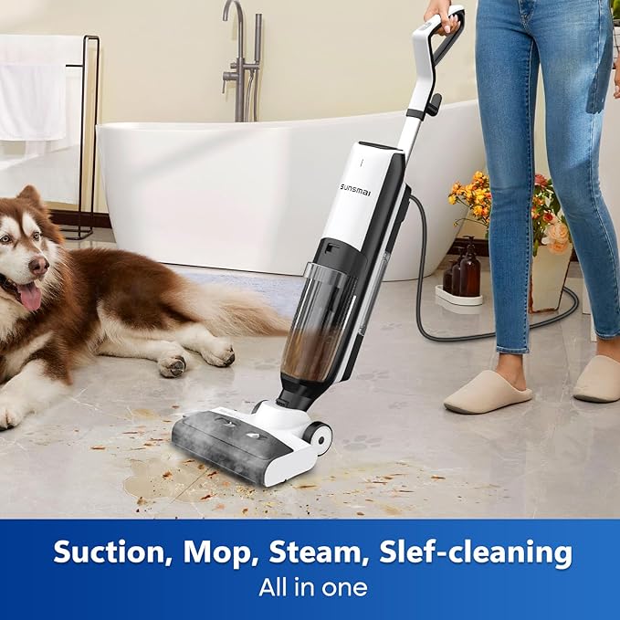 4-in-1 Steam Vacuum Mop - High-Performance Wet Dry Floor Cleaner for Hardwood Floors Carpets, 212째F Steam for Tough Stains, Self-Cleaning LED Display