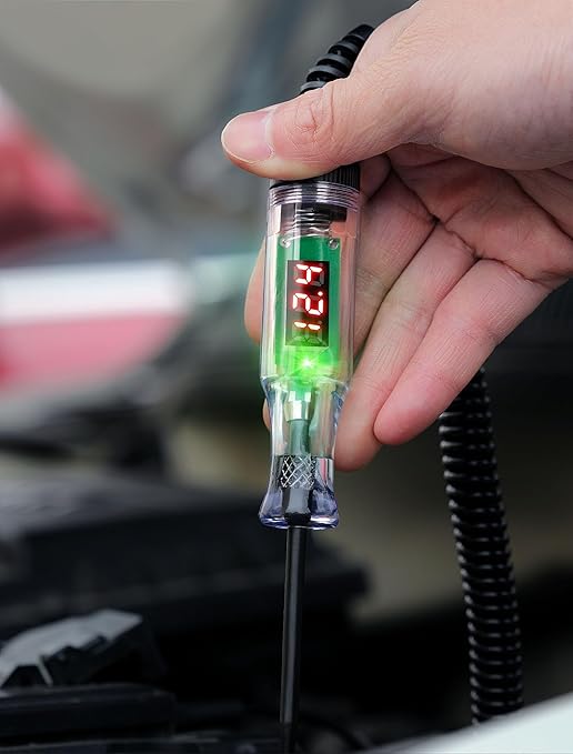 Heavy Duty Automotive Test Light Circuit Tester, 3-48V Digital Voltage Tester with Voltmeter & Dual Polarity Indicator, Electrical Test Pen with Stainless Probe for Car, Truck, RV, Boat Fuse Testing