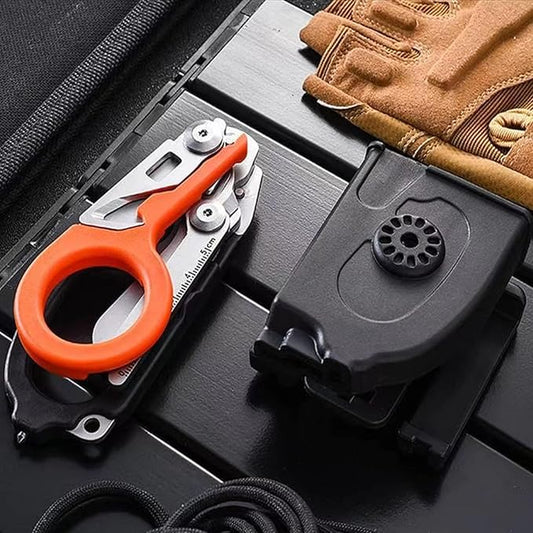 6 In1 Emergency Response Shears, Multifunction Self-luminous Medical Scissors Strap Cutter and Glass Breaker with Compatible Holster (Gold/White)