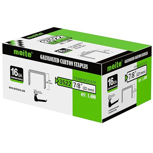 meite Carton Closing Staples 16 Gauge 7/8" Wide Crown Copper-Coated Box Staples for Pneumatic or Manual Staple Gun Cardboard Packaging, 3/4" Length, 14000PCS
