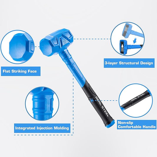 REAL STEEL Dead Blow Hammer 28 Oz Rubber Mallet Non-Marring and Sparking Resistant with Steel Shot-filled Head Ideal for DIY,Automotive,Furniture (0317)