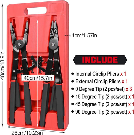 Snap Ring Pliers Set Heavy Duty - 2 PCS Large Heavy Duty Snap Ring Circlip Pliers 竊?6" Internal External Circlip Pliers Set with 45째 90째 Tips