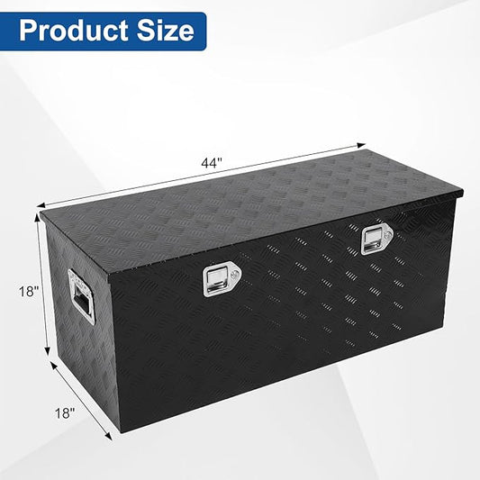 confote 44 Inch Heavy Duty Aluminum Stripes Plated Tool Box Pick Up Truck Bed RV Trailer Toolbox Waterproof Square Storage Organizer with Side Handle, Lock and Keys -44"x 18"x 18",Black