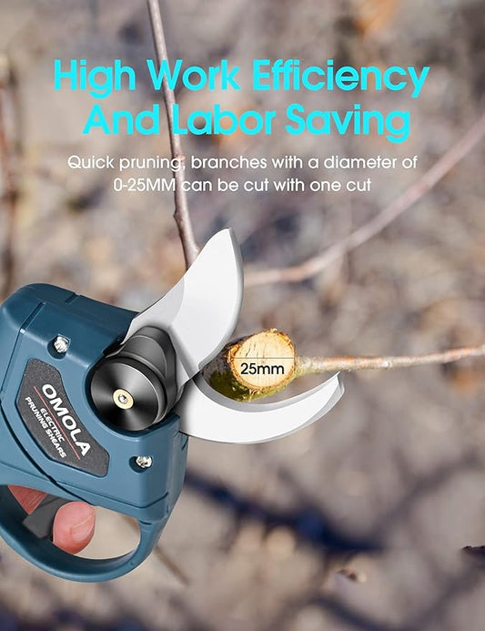 OMOLA Electric Pruning Shears,with 2 PCS Rechargeable 21V 2Ah 2000mA Lithium Battery Powered and 2 Blades,1Inch/25mm Cutting Diameter,6-8 Working Hours…
