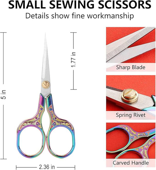 Small sharp scissors-5 Inch Precision Scissors with Cover-3 pack Sewing Embroidery Crafting Scissors Stainless Steel (Colored & Rose Gold & Silver)