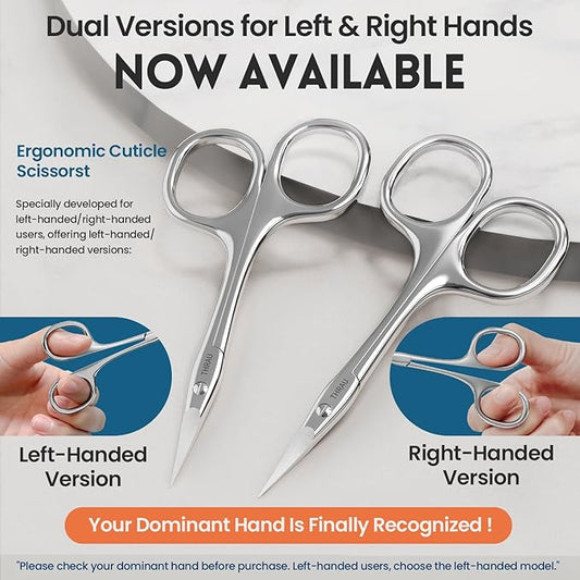 THRAU Right-Handed Cuticle Scissors ??Surgical Grade Stainless Steel with Sharp Curved Tip for Cuticles, Nails, Eyebrows, Eyelashes, Nose Hair & Beard ??Ideal for Manicure & Precise Grooming