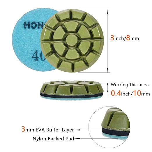 3 inch *10mm Resin Bond Diamond Polishing Pucks,Grit 400 Set of 3, Hook and Loop Polishing Pad,for Concrete Cement Rerrazzo Marble Granite Floor,Grit 400