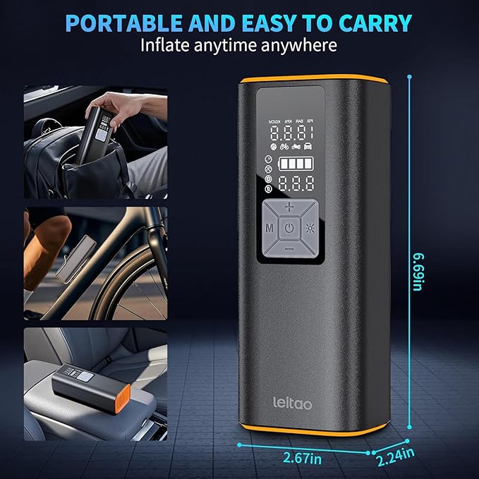 Cordless Tire Inflator Portable Air Compressor, Air Pump for Car Tires 150PSI Cordless with Battery and 12V DC, Auto Shut-Off Air Compressor for Car, Moto, Bike, Ball, etc