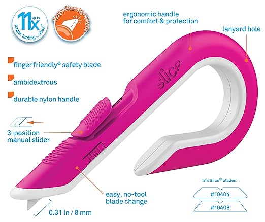 Slice Box Cutter, Heavy Duty Utility Knife, Safe Ceramic Blade Lasting 11x Longer than Metal, Pink, 1 Pack