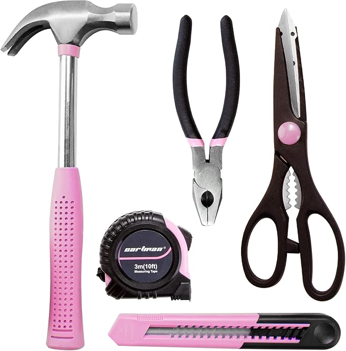 CARTMAN 126-Piece Home Tool Set Kit, Basic Household Hand Tools with Storage Case Pink