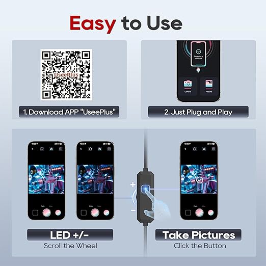 TOPDC Endoscope Camera with Light, 1920P HD Scope Camera, 8 LED Adjustable Inspection Borescope for Android and iOS, 16.4ft Semi-Rigid Snake Cable, IP67 Waterproof