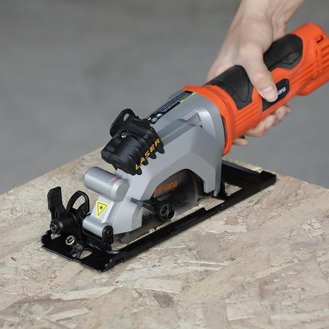 4Amp 3500RPM Mini Circular Saw with Laser Guide, Vacuum Adapter, Blade Wrench and Rip Guide, Max. Cutting Depth1-5/8"(90°), 1-1/10"(45°)Compact Saw with 2 pcs 4-1/2" 24T TCT Blades