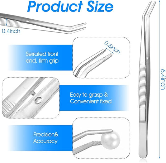 24 Pcs Stainless Steel Tweezers for Crafting with Curved Serrated Tip Multipurpose Forceps Sewing Machine Tweezers
