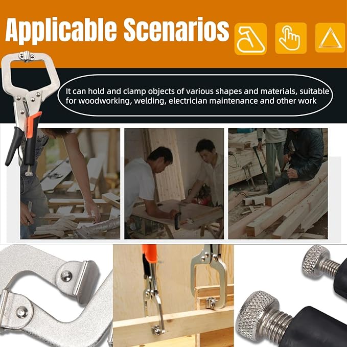 6 inch C Clamp Locking, 10Pcs Heavy Duty Welding Clamps Pliers Set Vise Grip Clamps with Swivel Pad for Electrician Maintenance, Wood Working, Welding and Craftsmen Home Workshop