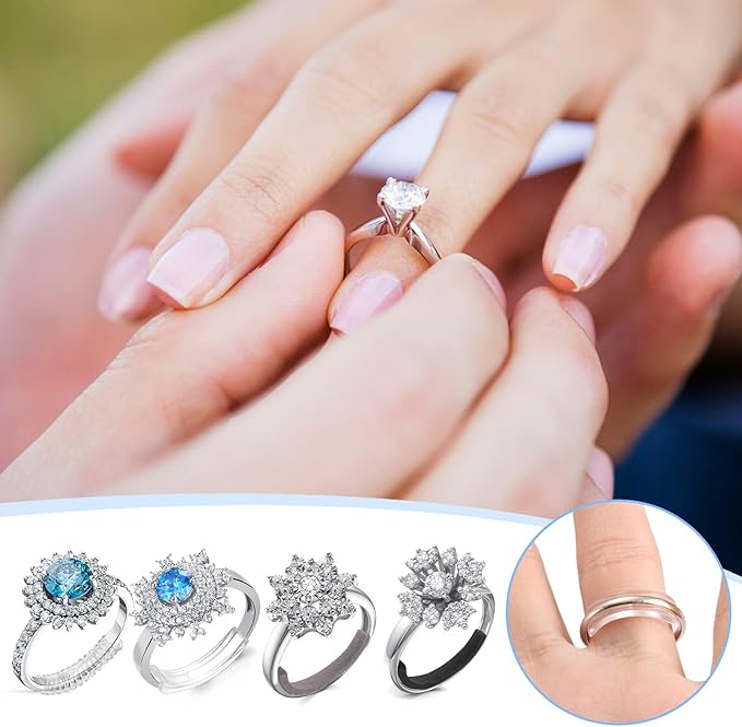 Anpro Ring Size Adjuster for Loose Rings, 52 Piece 4 Style for Different Band Widths Ring Sizer Adjuster Set, w/Polishing Cloth,Ring Size Measuring Tool