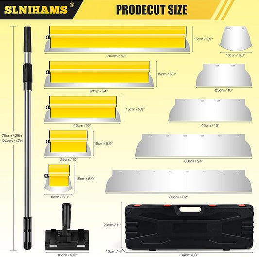 SLNIHAMS Drywall Skimming Blade Set with Replaceable Blades ??5 Stainless Steel Blades (16"-32"), 29"-47" Telescoping Handle & Grip Adapter ??Professional Wall Finishing Tools for Smooth Coating