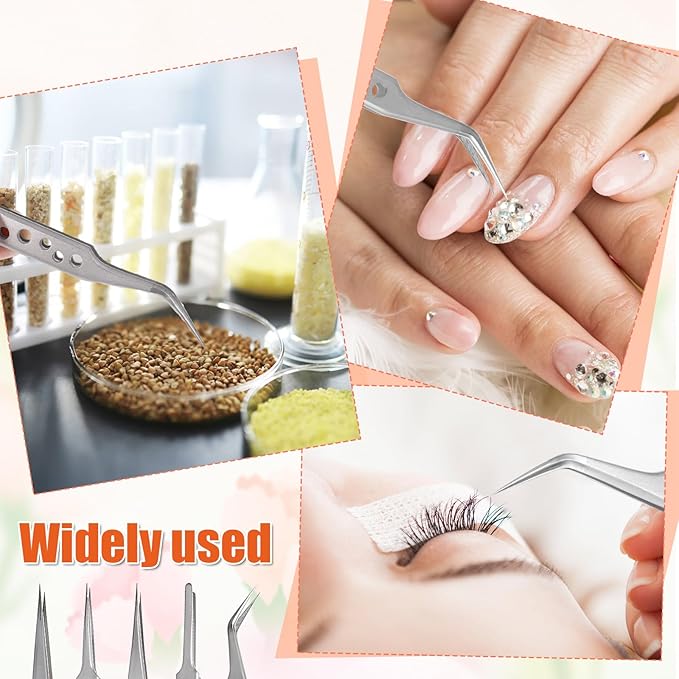 5 Packs Precision Tweezers Stainless Steel Fine Pointed Curved Tweezer Long Sharp Tweezers Kit for Electronics Repair Crafting Jewelry Making Industrial