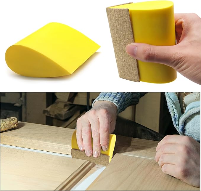 VIBRATITE 9 PCS Contoured Profile Hand Sanding Block, 4 Inch Hand Sander Block Interchangeable Assorted Convex & Concave Shapes with 45 Sheet Assortment Sandpaper for Auto Body, Woodworking, Furniture