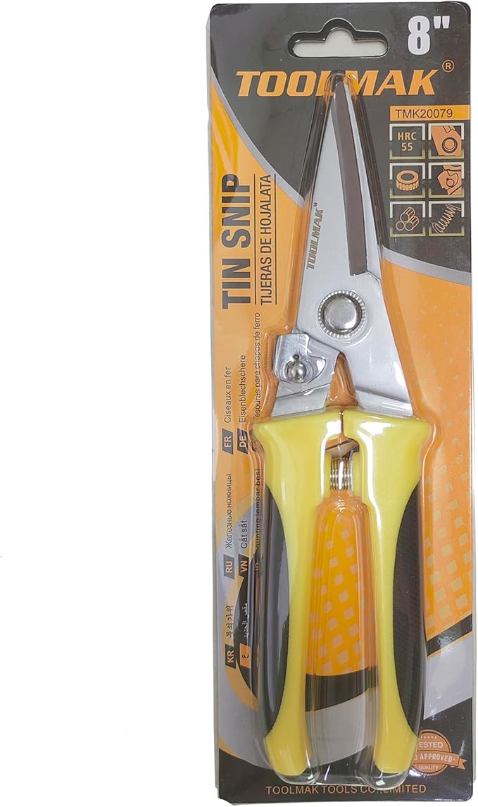 Aviation Tin Snips 8 Inch Heavy Duty Metal Cutter, Straight Shears with Stainless Steel Blade & Comfort Grips, Multifunction Cutting of Branches, Cable Wires, Thin Iron, Cardboard(Right Hand)