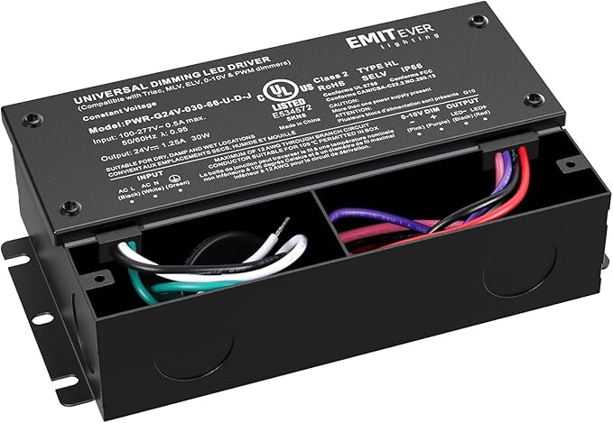 EMITEVER Dimmable Led Driver, 2 Packs 30W AC 110V-277V to DC 24V Transformer, 5-in-1 Dimming: ELV/MLV/TRIAC / 0-10V / 1-10V / 10V PWM/Potentiometer, Waterproof IP67 and UL Listed