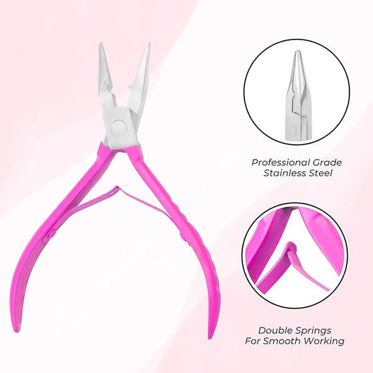 SIVOTE Hair Extension Pliers for Bead Extensions, Pink- Extension Tool Kit for Micro Links, Hair Extensions Pliers, and Seamless Beads Closure
