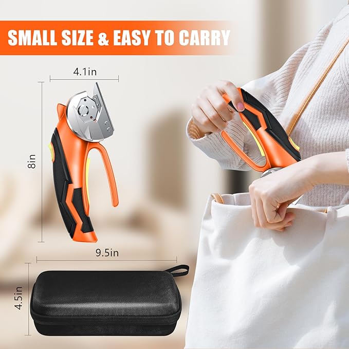 Cardboard Cutter, Cordless Electric Scissors, Power Shears Box Cutter with a Replacement Blade, Rotary Cutter for Cardboard Packages Leather Plastic (Orange)
