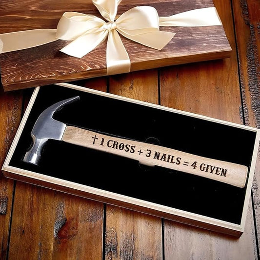 Jesuspirit - Engraved Hammer - Christimas Gifts, Wooden Hammer for Housework - Christian Gifts For Men, Father - Anniversary Gifts - Wedding Gift For Handy Man (1 Cross 3 Nails 4 Given)