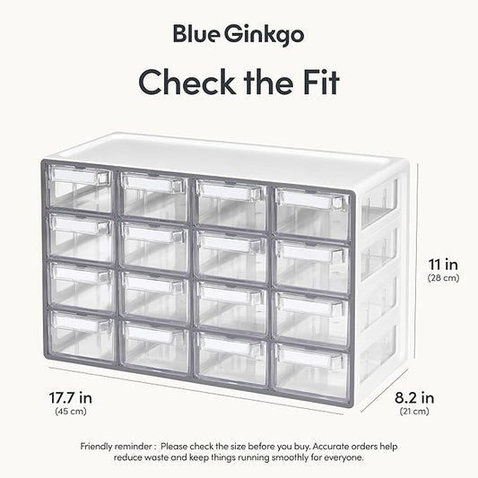 Blue Ginkgo Medium 16-Drawer Cabinet ??Stackable Clear Organizer for Hardware, Beads, Plastic Bricks, Office, and Craft Storage (Made in Korea, Gray)