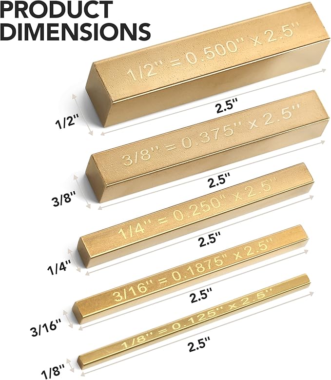 LOSTRONAUT Brass Setup Blocks Height Gauge Set - Set of 5 Table Saw Accessories for Woodworkers - Bars Include Laser Engraved Size Markings - Woodworking Tool - Brass Bar