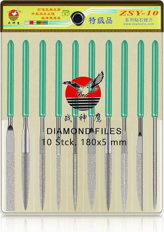 Diamond Files Set,10PCS Precision Needle File Set,Super Hard Black Nickel Coated Alloy File,Diamond Coated Files for Filing Metal,Ceramic,Stone,Jewelry,Glass.120 Grit,5×180mm