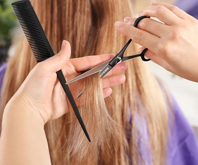 BEAUTICONE 짰 Hair Cutting Scissors - High Carbon SS 6.5" Professional Barber-Grade Salon Shears with Serrated & Razor Edge - Black Premium Gift Box with Leather Pouch & Extra Accs - Ultra Lightweight