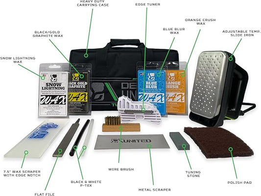 DEMON UNITED USA Diamond Star Edition Ski & Snowboard Tuning Kit, All Season Snow Conditions Wax Kit, Hot Wax Iron, Wax Apron, Nylon Brush, Brake Retainers