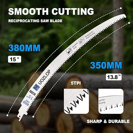 15 inch Wood Pruning Saw Blades, 5 Pcs Japanese Teeth Reciprocating Saw Blade 5TPI for Tree Trimming, Wood Cutting with Storage Box