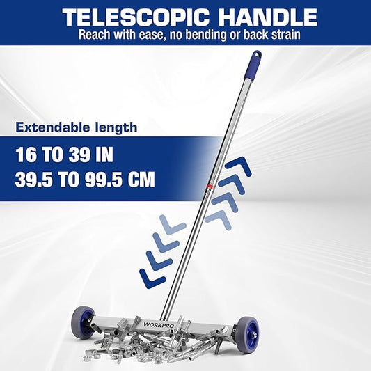 WORKPRO Magnetic Pickup Tool, 17" Magnetic Sweeper with Telescoping Adjustable Handle, 8.8 LBS Magnetic Capacity, Heavy Duty Nail Pickup Tool for Yard, Garage & Workshop Cleanup
