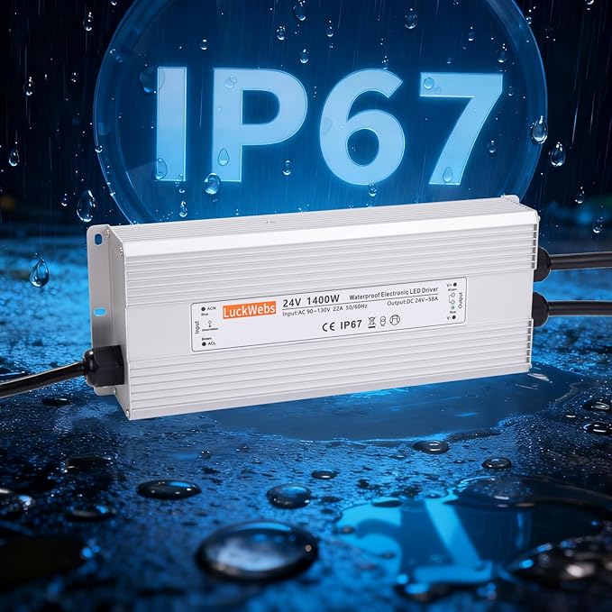 LED Driver 24V1400W Waterproof Power Supply AC 90-130V to DC 24V58A Low-Voltage Transformer IP67 Switching Power Supply Suitable for high-Power LED Lighting and Any 24V DC Equipment