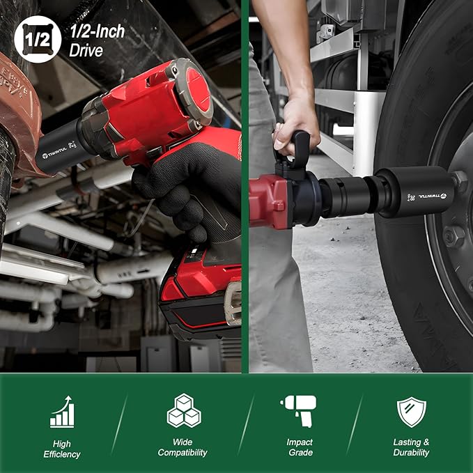 11-Piece Axle Nut Socket Set, Metric 1/2 Impact Socket 27mm-38mm, CR-MO 3/4"-1/2" Adapter, 6-Point Deep Socket Set for Installing and Removing Axle Nuts, with Portable Storage Case