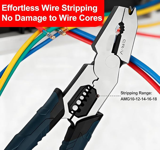 Industrial-Grade Multi-Function Cutting Pliers, 9-in-1 Heavy Duty Wire Cutter & Stripper with Crimper, Nail Puller, Compound Action Tool for Electricians & DIY (2)