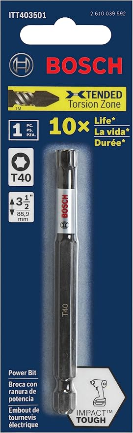 BOSCH ITT403501 1-Piece 3-1/2 In. Torx #40 Impact Tough Screwdriving Power Bit