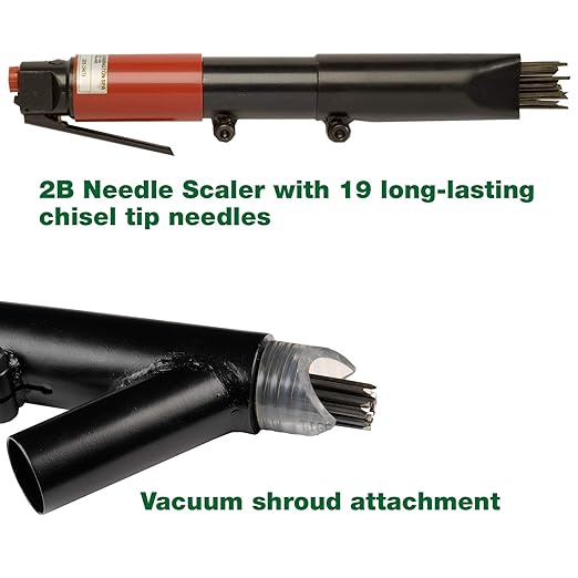 CS Unitec | 2B Needle Scaler with Vacuum Shroud | 19 Needle Air Chisel | Professional Grade 3000 BPM Inline Grip | Air Power 5.5 CFM - 121.2099 VS