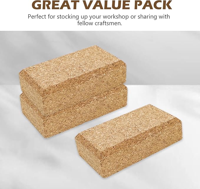 SCOTTCHEN Cork Sanding Block, Cork Punching Pad,Cork Sewing Block, 4-1/4" x 2-3/8" x 1-3/16", Hand Sanding Tool for Woodworking, Furniture Repair, Leather Craft - 3 Pack